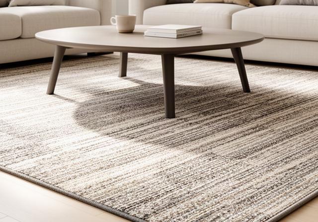 Robuust vloerkleed met rubberen rug onder een lage salontafel in een woonkamer